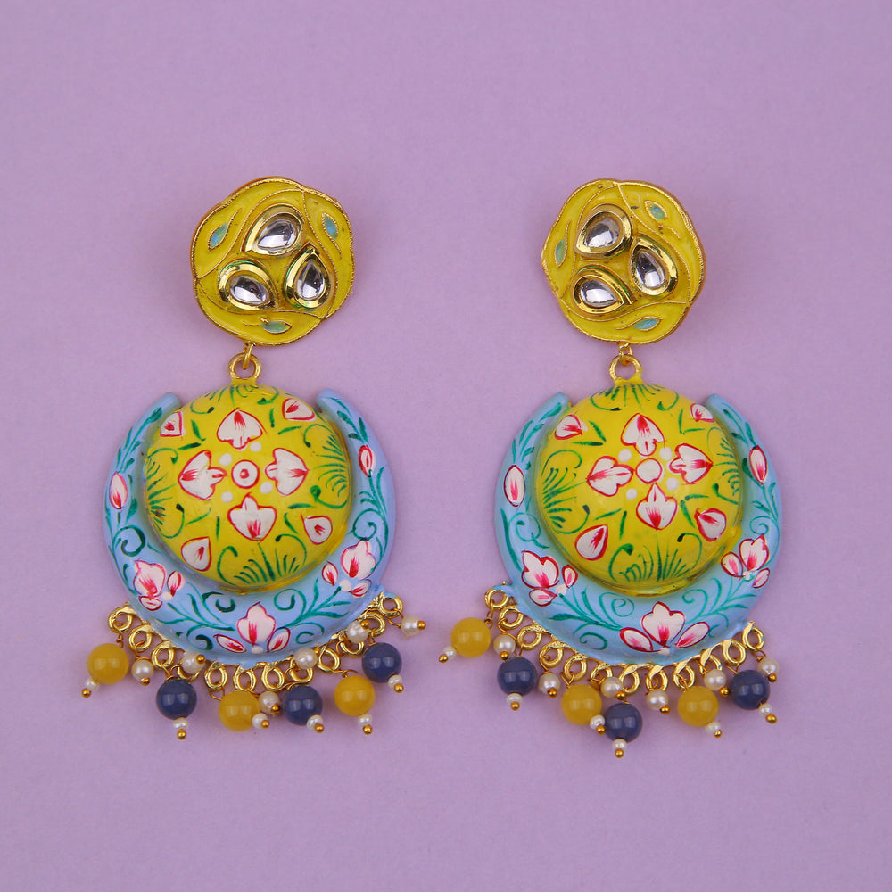 Himanchal Jhumkay - AquaBlue&Yellow