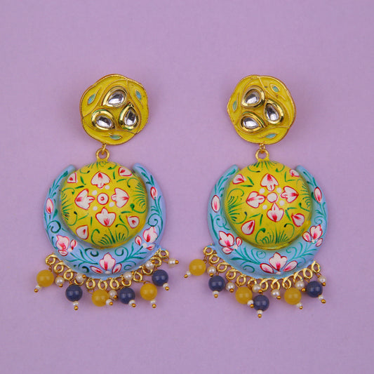 Himanchal Jhumkay - AquaBlue&Yellow